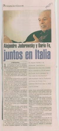 Alejandro Jodorowsky y Darío Fo, juntos en Italia
