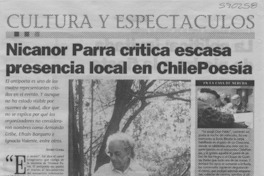 Nicanor Parra critica escasa presencia local en Chilepoesía