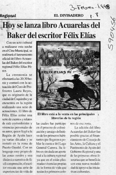 Hoy se lanza libro Acuarelas del Baker del escritor Félix Elías  [artículo]