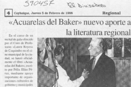 "Acuarelas del Baker" nuevo aporte a la literatura regional  [artículo]