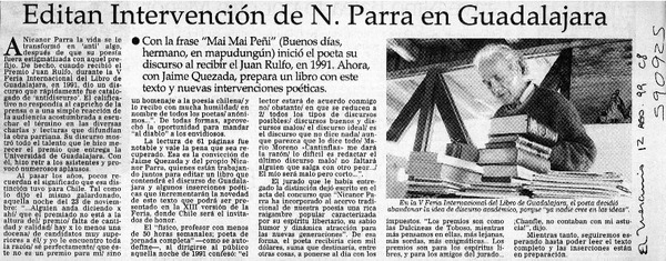 Editan intervención de N. Parra en Guadalajara  [artículo]