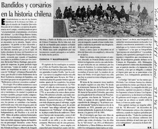 Bandidos y corsarios en la historia chilena  [artículo] S. V.