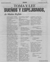 "Sueños y espejismos" de Matías Rafide  [artículo] Juan Antonio Massone