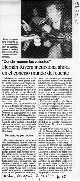 Hernán Rivera incursiona ahora en el conciso mundo del cuento  [artículo]