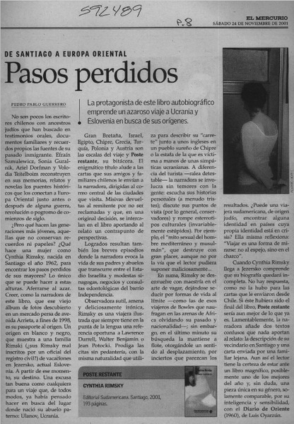 Pasos perdidos  [artículo] Pedro Pablo Guerrero