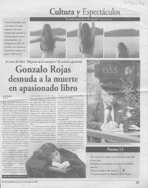 Gonzalo Rojas desnuda a la muerte en apasionado libro  [artículo] Andrea González