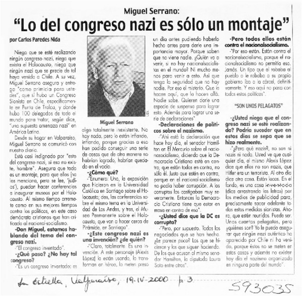 "Lo del congreso nazi es sólo un montaje"  [artículo] Carlos Paredes Nida