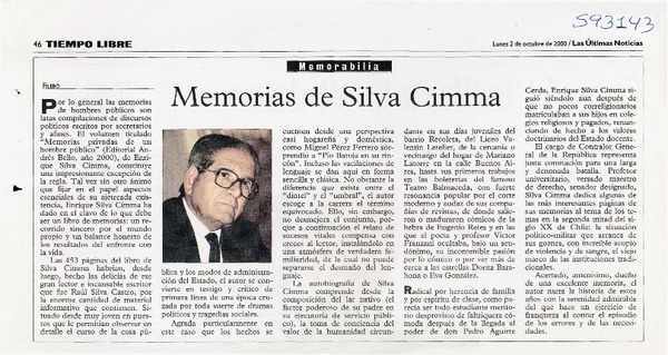 Memorias de Silva Cimma  [artículo] Filebo
