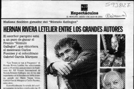 Hernán Rivera Letelier entre los grandes autores  [artículo]
