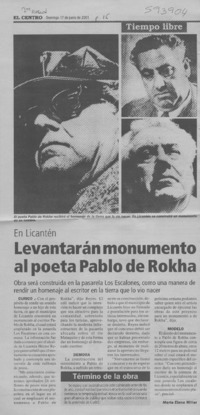 Levantarán monumento al poeta Pablo de Rokha  [artículo] María Elena Millar