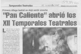 "Pan caliente" abrió los XII temporales teatrales  [artículo] Marta Zúñiga Gatica