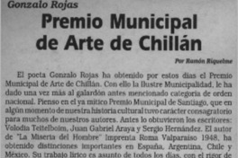 Premio Municipal de Arte de Chillán  [artículo] Ramón Riquelme