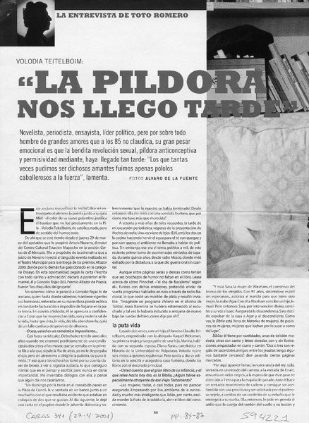 "La píldora nos llegó tarde"  [artículo] Toto Romero