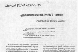 José Miguel Vicuña, poeta y hombre  [artículo] Manuel Silva Acevedo