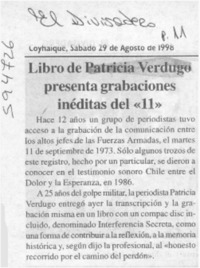 Libro de Patricia Verdugo presenta grabaciones inéditas del "11"  [artículo]