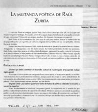 La militancia poética de Raúl Zurita  [artículo] Marcelo Sánchez