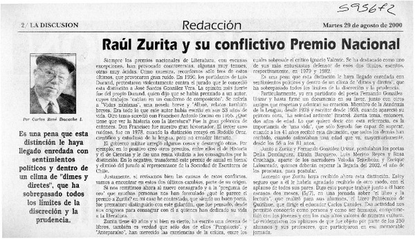 Raúl Zurita y su conflictivo Premio Nacional