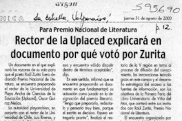 Rector de la Uplaced explicará en documento por qué votó por Zurita  [artículo]