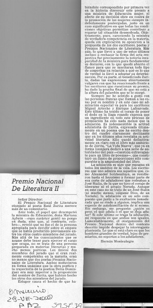 Premio Nacional de Literatura II  [artículo] Hernán Montealegre