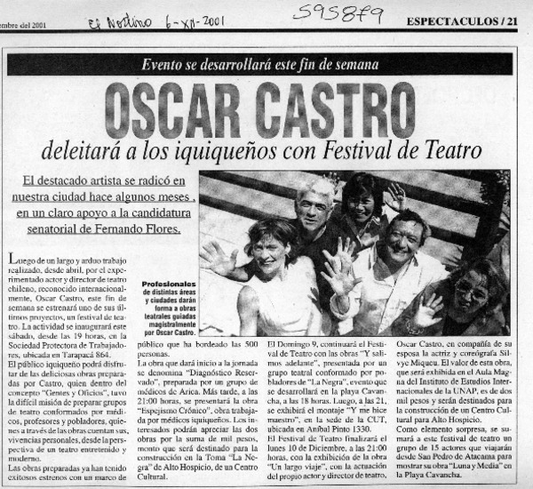 Oscar Castro deleitará a los iquiqueños con Festival de Teatro  [artículo]