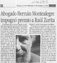Abogado Hernán Montealegre impugnó premio a Raúl Zurita  [artículo]