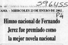 Himno nacional de Fernando Jerez fue premiado como la mejor novela nacional  [artículo]