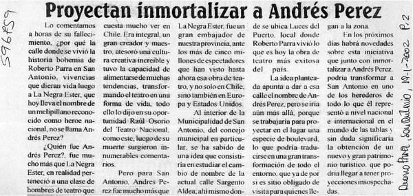 Proyectan inmortalizar a Andrés Pérez  [artículo]