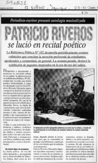 Patricio Riveros se lució en recital poético  [artículo]