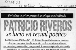 Patricio Riveros se lució en recital poético  [artículo]