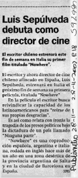 Luis Sepúlveda debuta como director de cine  [artículo]