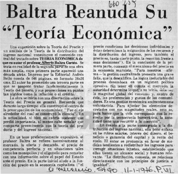 Baltra reanuda su "Teoría económica".  [artículo]