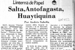 Salta, Antofagasta, Huaytiquina  [artículo] por Andrés Sabella.