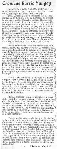 Crónicas Barrio Yungay  [artículo] Alberto Arraño S. J.
