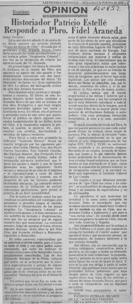Historiador Patricio Estellé responde a Pbro. Fidel Araneda.  [artículo]