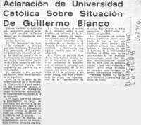 Aclaración de Universidad Católica sobre situación de Guillermo Blanco  [artículo] Francisco Bulnes R.