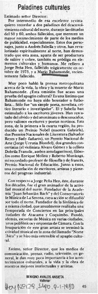 Paladines culturales  [artículo] Benigno Avalos Ansieta.