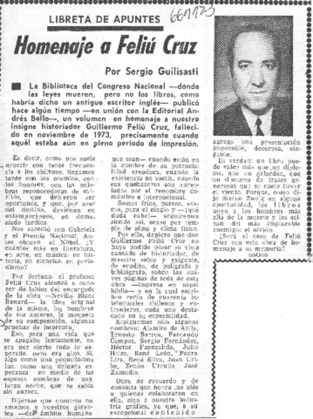 Homenaje a Feliú Cruz  [artículo] Sergio Guilisasti.