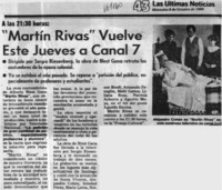 Martín Rivas" vuelve este Jueves a canal 7.  [artículo]