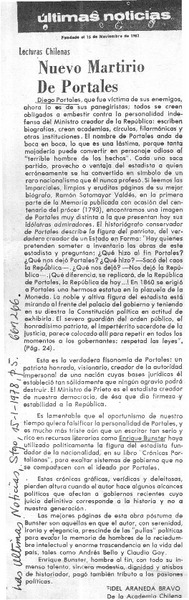 Nuevo martirio de Portales  [artículo] Fidel Araneda Bravo.