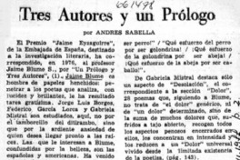 Tres autores y un prólogo  [artículo] Andrés Sabella.