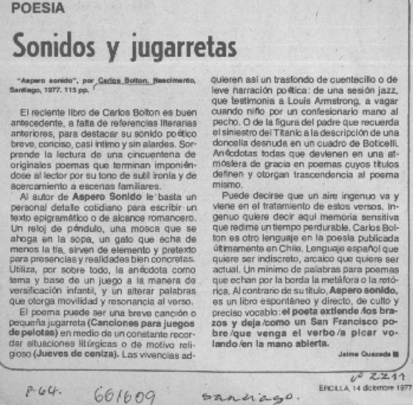 Sonidos y jugarretas  [artículo] Jaime Quezada.