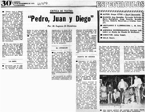 Pedro, Juan y Diego"  [artículo] M. Eugenia Di Doménico.