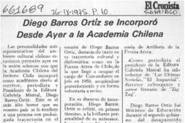 Diego Barros Ortiz se incorporó desde ayer a la Academia Chilena.  [artículo]