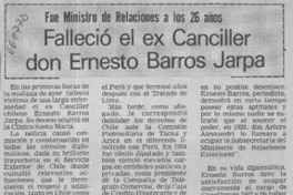 Falleció ex Canciller don Ernesto Barros Jarpa.  [artículo]