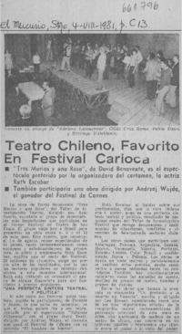 Teatro chileno, favorito en festival carioca.  [artículo]