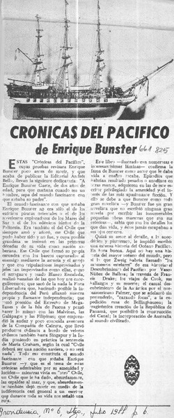 Crónicas del pacífico de Enrique Bunster.  [artículo]