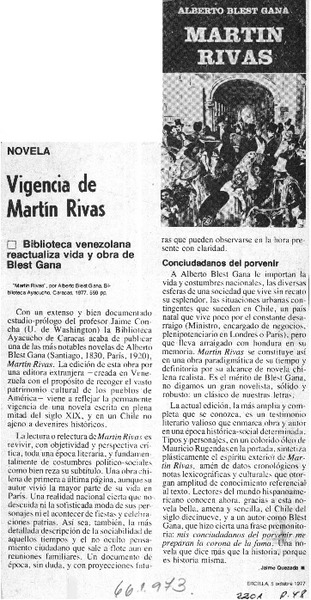 Vigencia de Martín Rivas  [artículo] Jaime Quezada.