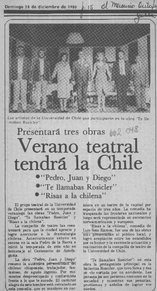 Verano teatral tendrá la Chile.  [artículo]