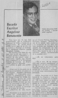 Becado escritor angelino Benavente.  [artículo]