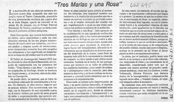 "Tres Marías y una Rosa"  [artículo] Justus.
